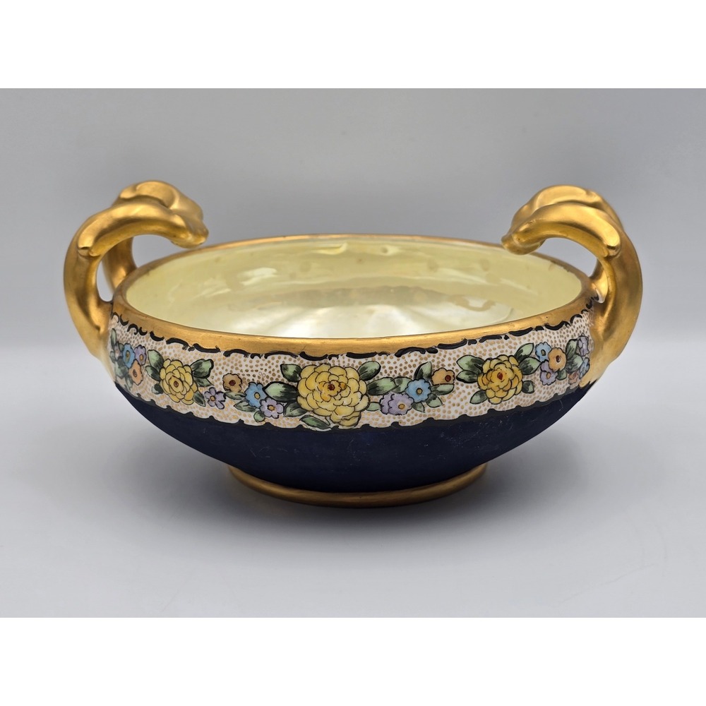 Bavaria Porcelain Floral Nut‎ Bowl Cobalt Blue Gold Gilded Vintage Excellent